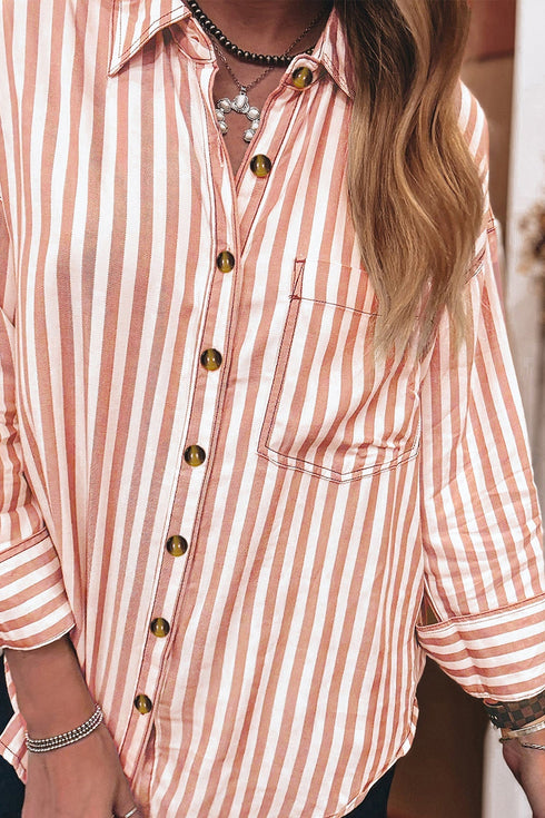 Stripe Western Button Down Long Sleeve Casual Blouse