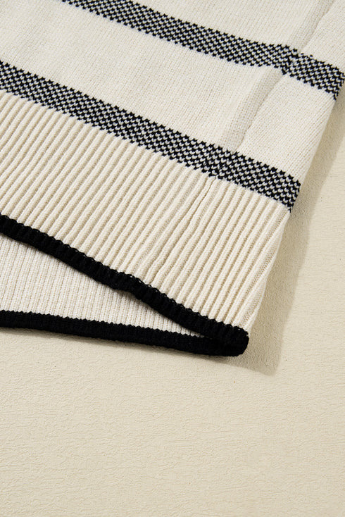 Stripe Wide Sleeve Drop Shoulder Crewneck Sweater