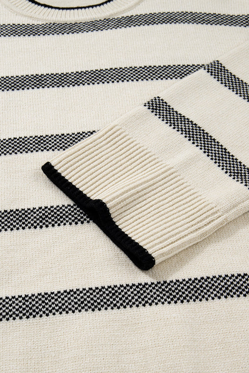 Stripe Wide Sleeve Drop Shoulder Crewneck Sweater