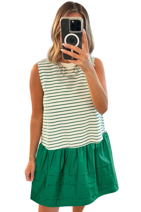 Stripe Woven Ruffled Sleeveless Mini Dress