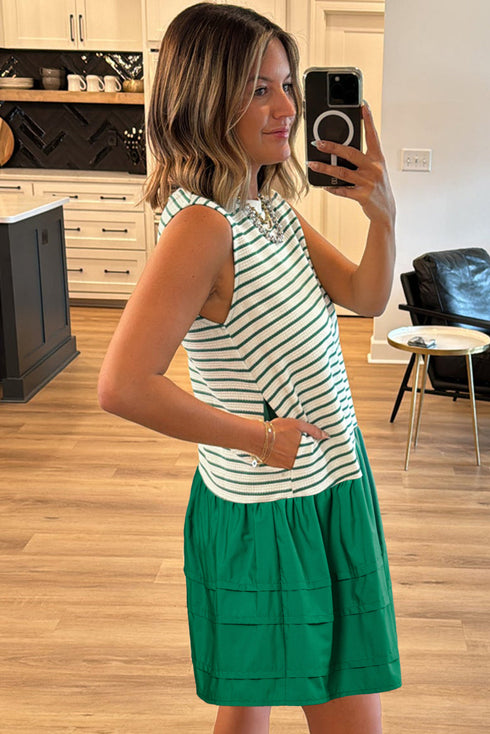 Stripe Woven Ruffled Sleeveless Mini Dress