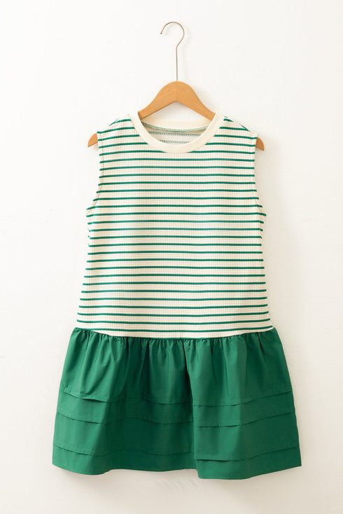 Stripe Woven Ruffled Sleeveless Mini Dress