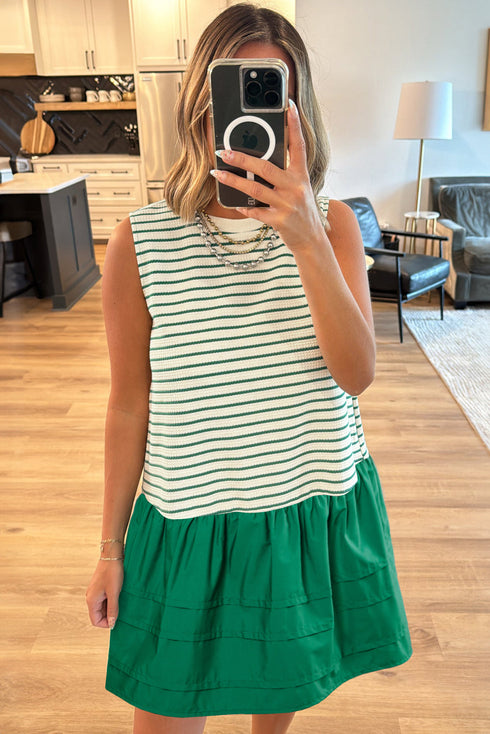 Stripe Woven Ruffled Sleeveless Mini Dress