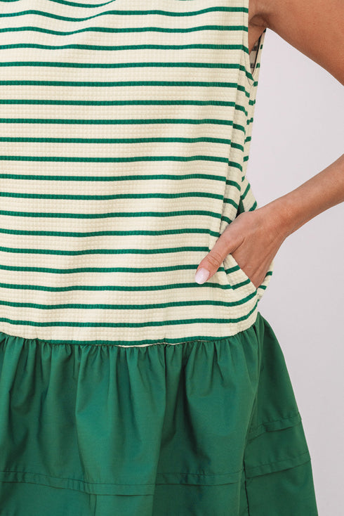Stripe Woven Ruffled Sleeveless Mini Dress