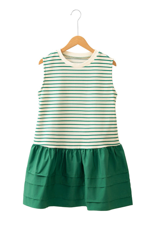 Stripe Woven Ruffled Sleeveless Mini Dress