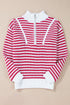 Stripe Zip Up Collar Drop Shoulder Sweater