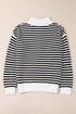 Stripe Zip Up Collar Drop Shoulder Sweater