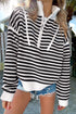 Stripe Zip Up Collar Drop Shoulder Sweater
