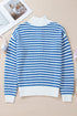 Stripe Zip Up Collar Drop Shoulder Sweater