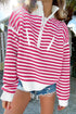 Stripe Zip Up Collar Drop Shoulder Sweater