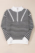 Stripe Zip Up Collar Drop Shoulder Sweater