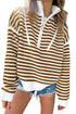 Stripe Zip Up Collar Drop Shoulder Sweater