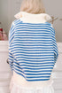 Stripe Zip Up Collar Drop Shoulder Sweater