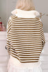 Stripe Zip Up Collar Drop Shoulder Sweater