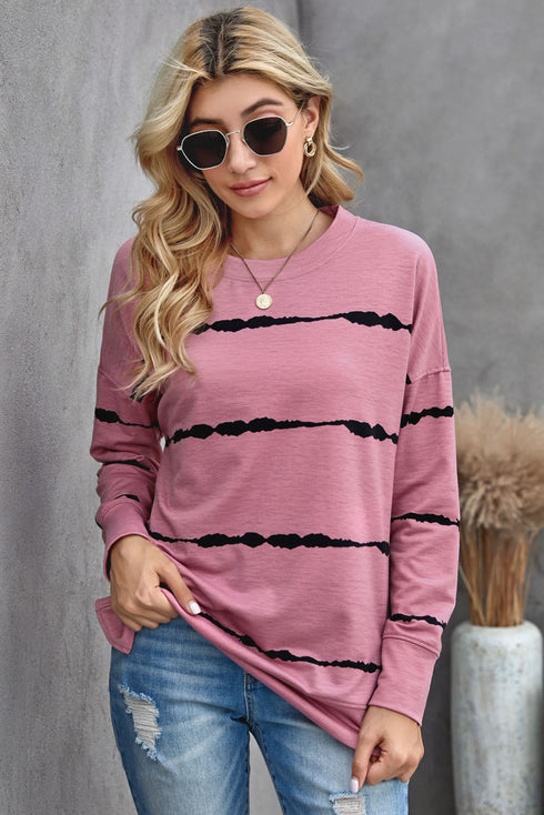 Striped Abstract Long Sleeve Casual Sweatshirt