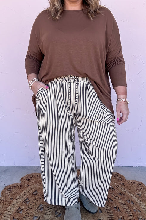 Striped Adjustable Tie Waist Loose Leg Pants