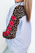 Striped Animal Print Contrast Sleeve Button Down Shirt