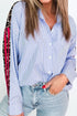 Striped Animal Print Contrast Sleeve Button Down Shirt