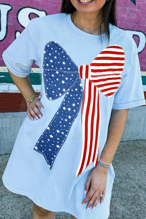 Striped Big Bow Detail Shift Mini T Shirt Dress