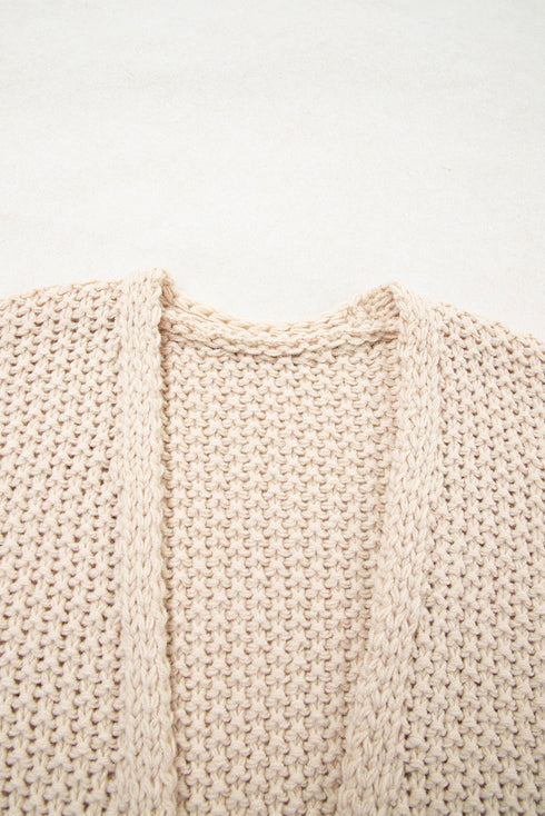 Striped Block Pattern Crochet Open Front Cardigan