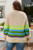 Striped Block Pattern Crochet Open Front Cardigan