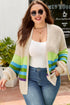 Striped Block Pattern Crochet Open Front Cardigan