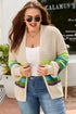 Striped Block Pattern Crochet Open Front Cardigan