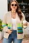 Striped Block Pattern Crochet Open Front Cardigan