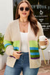 Striped Block Pattern Crochet Open Front Cardigan