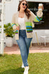 Striped Block Pattern Crochet Open Front Cardigan