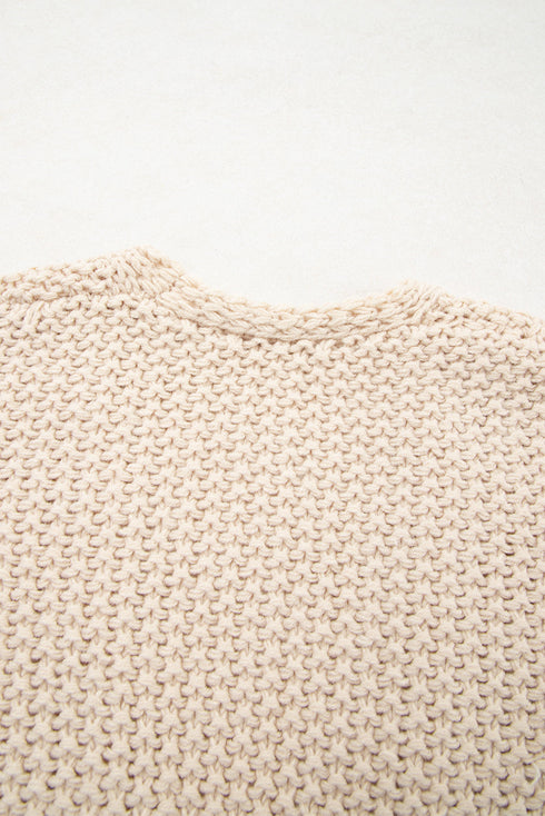 Striped Block Pattern Crochet Open Front Cardigan