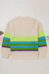 Striped Block Pattern Crochet Open Front Cardigan
