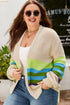 Striped Block Pattern Crochet Open Front Cardigan