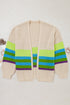 Striped Block Pattern Crochet Open Front Cardigan