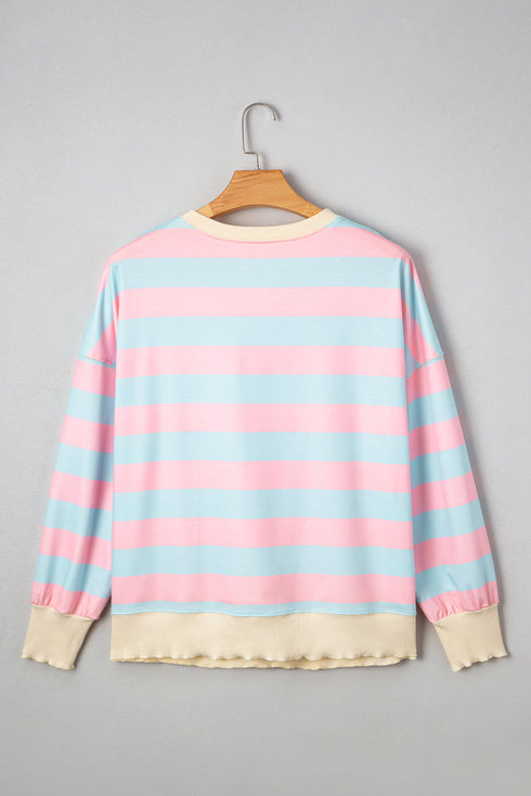 Striped Block Pattern Drop Shoulder Crewneck Sweatshirt