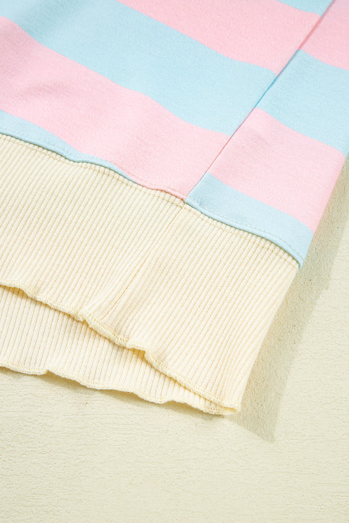 Striped Block Pattern Drop Shoulder Crewneck Sweatshirt