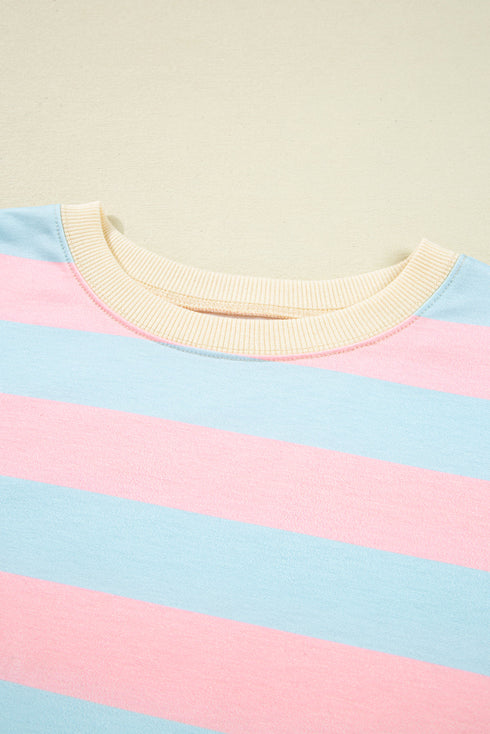 Striped Block Pattern Drop Shoulder Crewneck Sweatshirt