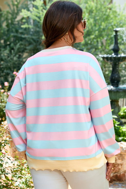 Striped Block Pattern Drop Shoulder Crewneck Sweatshirt