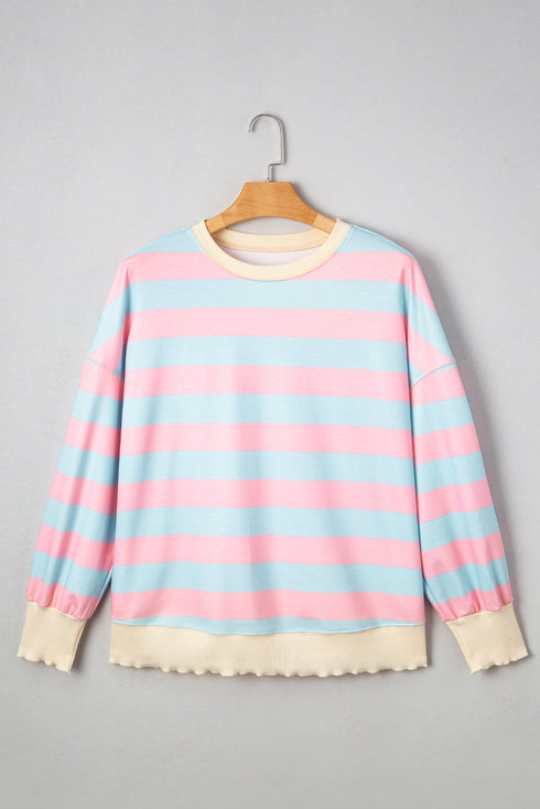 Striped Block Pattern Drop Shoulder Crewneck Sweatshirt