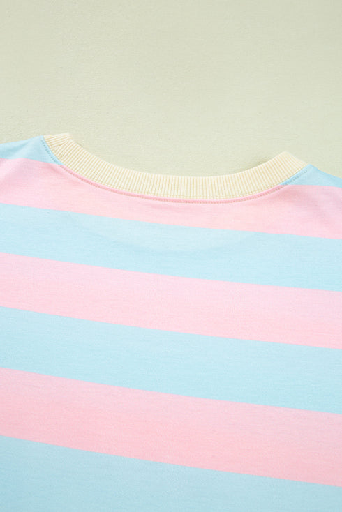 Striped Block Pattern Drop Shoulder Crewneck Sweatshirt