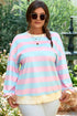 Striped Block Pattern Drop Shoulder Crewneck Sweatshirt