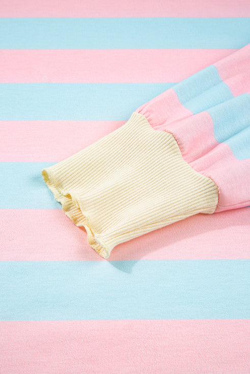 Striped Block Pattern Drop Shoulder Crewneck Sweatshirt