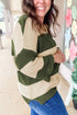 Striped Block Pattern Notched Neck Pullover Sweater