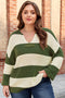 Striped Block Pattern Notched Neck Pullover Sweater
