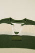 Striped Block Pattern Notched Neck Pullover Sweater