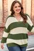 Striped Block Pattern Notched Neck Pullover Sweater