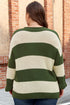 Striped Block Pattern Notched Neck Pullover Sweater