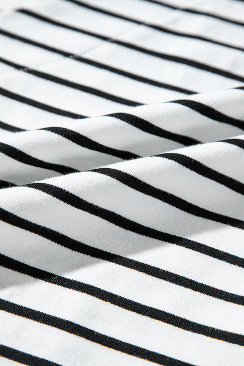 Striped Block Pattern V Neck Short Sleeve Cotton T Shirt