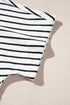 Striped Block Pattern V Neck Short Sleeve Cotton T Shirt