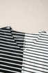 Striped Block Pattern V Neck Short Sleeve Cotton T Shirt